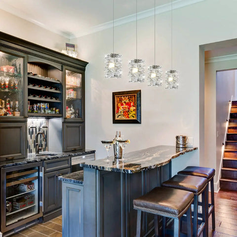 Lit Crystal Pendant Light 4 Light Modern Cluster Ceiling Fixture In Chrome With K9 Crystals Above Kitchen Island