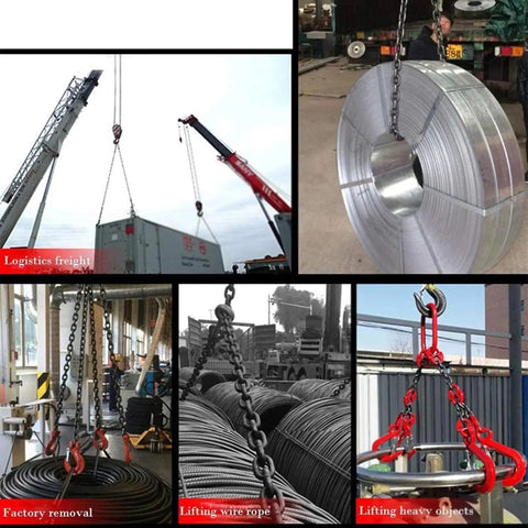 Heavy Duty Four Strand Lifting Chain Sling With Industrial Hoist Chain And Secure Locking Hook in use with cranes and rigging.