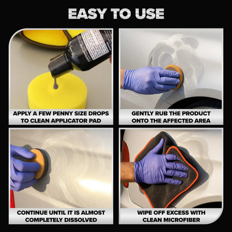 Steps to use Gray And Silver Scratch Remover Kit For Cars Easy Fix For Deep Scratches And Swirls with buffer pad and rubbing compound
