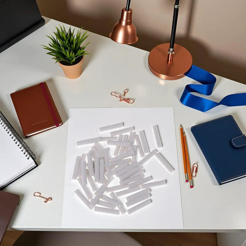 50 White Cylinder Eraser Refills 5x25mm For Mechanical Pencils Top Notch Premium Rubber Erasers on desk with supplies
