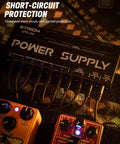 Ten Independent DC Outputs Guitar Pedal Power Supply with cables connected on a pedalboard.