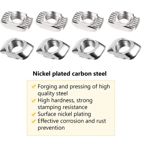 150 Pieces 2020 Series T Slot Nuts Hammer Head Fasteners Plated Carbon Steel Sliding M5 T Nuts with nickel plating and specifications