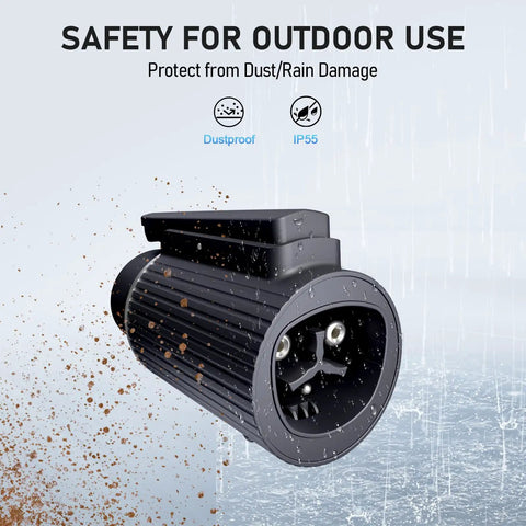 Plug And Go J1772 To Tesla Adapter Charges 80 Amp 240 Volt showcasing waterproof design, ideal for outdoor use with dustproof features.