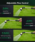 Heavy Duty Watering Wand With 180 Degree Swivel Head 18 Inch Metal Garden Hose Nozzle Sprayer showing adjustable flow control.
