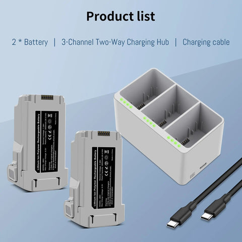 2-Pack Mini 3 Intelligent Flight Battery And 3-Channel Fast Charger Two-Way Charging Hub For Mini 3 And Mini 4 Pro Drones