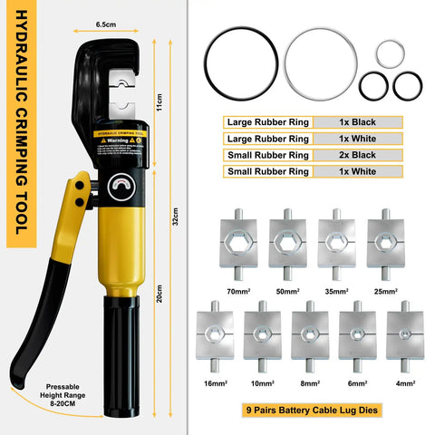 Beefy 10 Ton Hydraulic Crimping Tool Set For 12 AWG To 00 Cable With 9 Hex Dies Battery Cable Crimper Kit