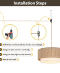 Installation steps for Plug In Pendant Light 18 Inch Rattan Chandelier With Handwoven Hemp Rope And White Fabric Shade.