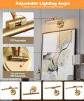 Cordless Picture Light For Wall Mount, Dimmable Art Lighting For Paintings With Remote, adjustable brass finish