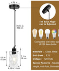 Two Pack Black Hammered Glass Pendant Lights With Adjustable Cords For Kitchen Island Modern Hanging Lamp Fixtures showing dimensions and adjustable base.