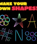 Different shapes made with 8 inch neon glow sticks from 100 Piece Bulk Glow Stick Party Stack, like stars and circles.