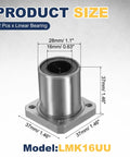 2 Pack LMK16UU 16mm Bore Linear Ball Bearings Square Flange Bushing with measurement details for CNC and 3D printer use.