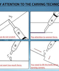 Instructional image showing carving techniques with Premium Tungsten Steel Model Scriber Blades for precise engraving.