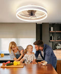 Modern Enclosed Ceiling Fan With Light White Finish 19.7 Inch Flush Mount Low Profile Fan in a kitchen scene with family