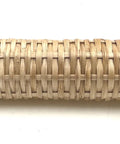 Boho Brass Rattan Drawer Pulls Set For Cabinets And Dressers Two Piece Handcrafted T Bar Handles, rattan weave close-up.