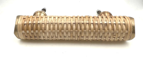 Boho Brass Rattan Drawer Pulls Set For Cabinets And Dressers Two Piece Handcrafted T Bar Handles, rattan weave close-up.