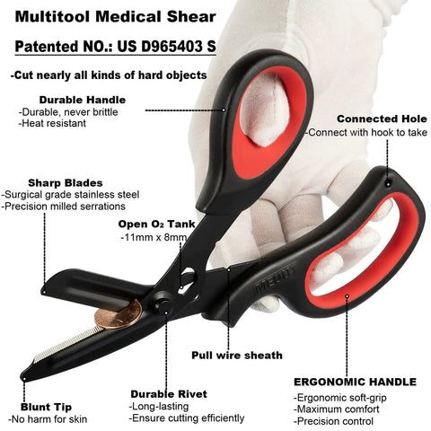 Two Pack Ultra Sharp Trauma Shears For Nurses And Medical Pros, 7.8 Inch 440 Stainless Steel, Ambidextrous And Triple Heat Treated, All Purpose Medical Scissors That Cut Through Seatbelts Denim And More, black red handle