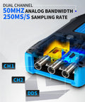 Upgraded Handheld Oscilloscope With Multimeter And DDS Generator, 50 MHz Bandwidth, 250 MSa Sampling, connectivity ports shown