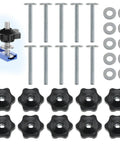Ten Piece One Quarter Inch Twenty T Track Knob Kit With Blue Zinc Coated Bolts And Washers And Gasket For A Tight Fit In Woodworking Jigs