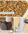 Close-up of sprouts, wheel design, and thickened steel pipe of Vertical Hydroponic Garden Tower With Wheels And Metal Shelf All In One