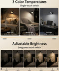 Cordless Rechargeable Wall Sconces With Remote, Magnetic Led Bedside Lamp In Sleek Black showcasing adjustable brightness and color temperatures.