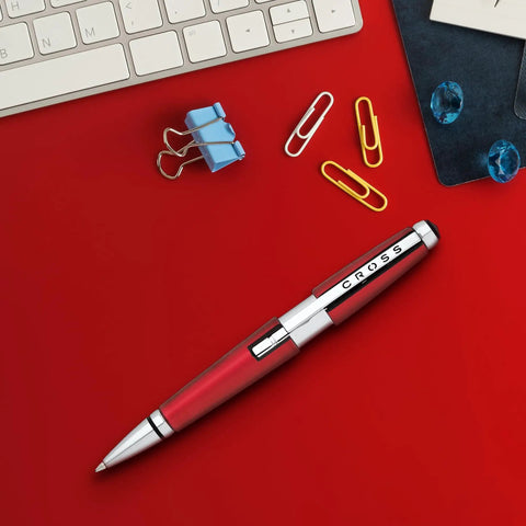 Red Selectip Gel Rollerball Pen With Black Ink Capless Slide Open Design Sleek Metal And Resin Body Ergonomic Grip Desk Staple