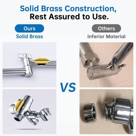 Comparison of solid brass vs inferior materials in the All Metal 10 Inch Rainfall Shower Head With Handheld Spray Combo.