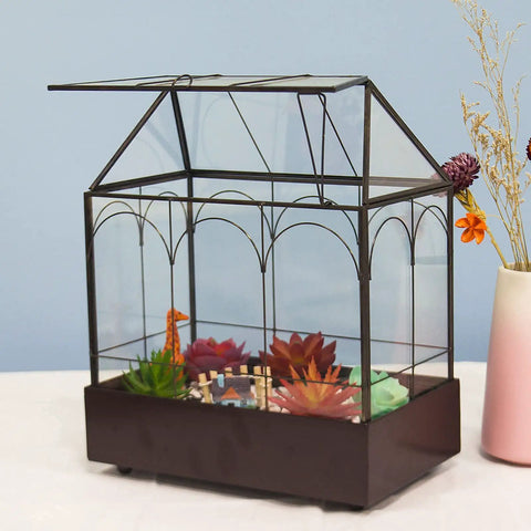 Tall Glass Terrarium With Lip & Tray On Wheels ✓