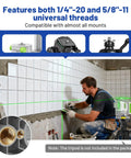 Pro Grade Outdoor 360 Degree Green Laser Level With Self Leveling in Use for Tiling, Features 1/4"-20 and 5/8"-11 Threads