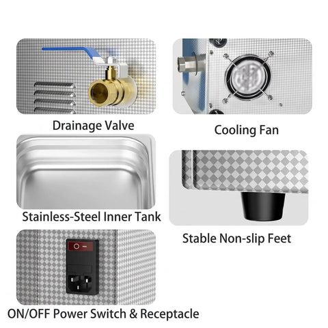 Heavy Duty Commercial Ultrasonic Cleaner 40kHz Auto Parts Washer With Shock Absorbing Pads And Noise Reduction Lid For Degreasing Engine components And Workshop Tools Quiet Operation Durable Design