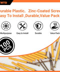 100 Piece M6x60 Plastic Wall Anchors And Screws Kit with yellow expansion anchors, multipurpose, easy install, durable