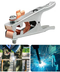 Heavy Duty Grounding Clamp For Welders With Ergonomic Handle And Secure Grip Perfect For Stick TIG MIG Arc Projects On Metalworking Tools - close-up view.