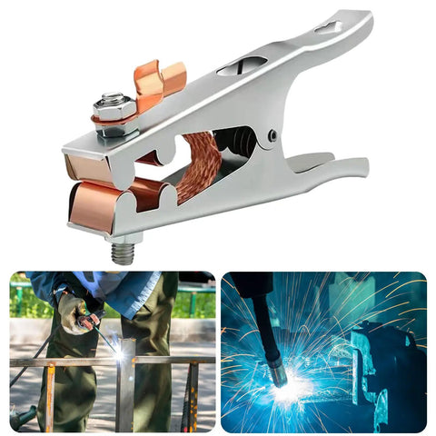 Heavy Duty Grounding Clamp For Welders With Ergonomic Handle And Secure Grip Perfect For Stick TIG MIG Arc Projects On Metalworking Tools - close-up view.