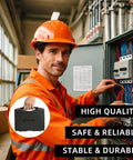 Electrician wiring an industrial panel with high-quality and reliable tools, promoting safe and durable electrical installations.