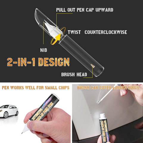 Diagram illustrating the Pearl White Car Touch Up Paint Pen Two In One Scratch Repair For Deep Damages And Chips, Auto Touch Up Paint Pen