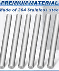 Top Shelf 6 Pack 3/8 X 4 Inch Stainless Steel Dowel Pins Heavy Duty Bunk Bed Replacement Hardware displayed in a row made of 304 stainless steel.