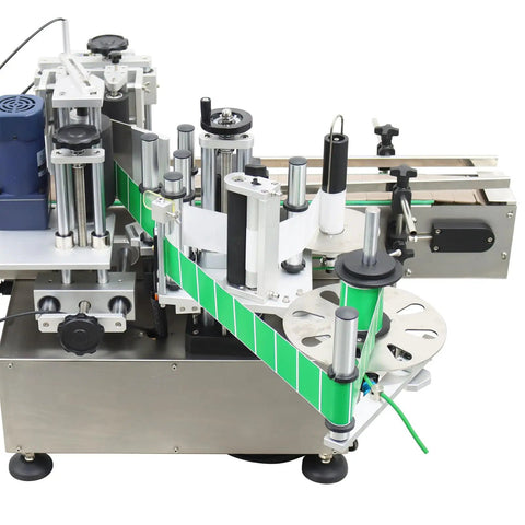 Fully Automatic Round Bottle Labeling Machine With Smooth Operator Touch Interface And Reliable Auto Correction. Close-up.