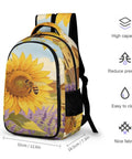 Go To Unisex Daypack With Large Capacity Sunflower Lavender Bee Farm Print Polyester Backpack with dimensions