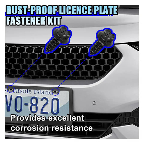 Close-up of Heavy Duty Stainless Steel License Plate Screw Kit With Self Tapping Bolts And Nylon Inserts For Securing Car Plate Frames Or Covers
