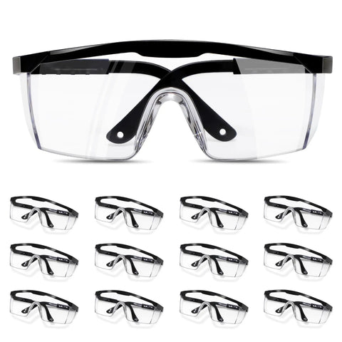 Clear Safety Glasses 12 Pack Polycarbonate Anti Fog Eyewear With All Day Comfort Adjustable Temples UV Protection Impact Resistant