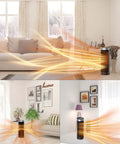 Portable Ceramic Space Heater With Remote Control, 3 Heat Settings, warming living room, showcasing airflow effect