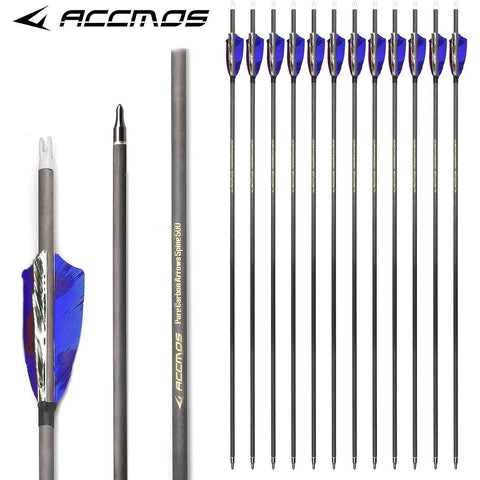 Six Piece 28 Inch 800 Spine Arrow Set With Removable Tips For Target Practice And Hunting, 3 Inch Feathered Carbon Arrows