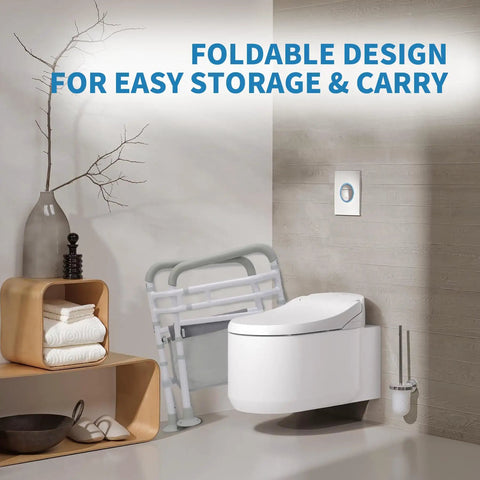 Heavy Duty Toilet Safety Rails Built Tough Grab Bar For Seniors With Super Sturdy Bathroom Assist Handle displayed in a bathroom.