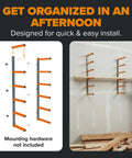 Wood Organizer And Lumber Storage Rack With Six Level Wall Storage Shelves For Indoor And Outdoor Use In Bright Orange