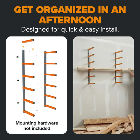 Wood Organizer And Lumber Storage Rack With Six Level Wall Storage Shelves For Indoor And Outdoor Use In Bright Orange