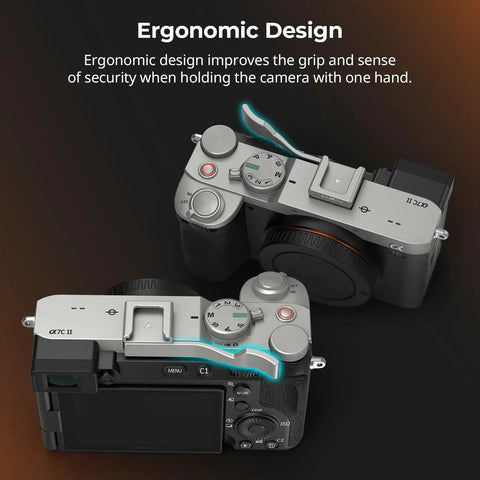 Thumb Grip For Sony Alpha 7C II 7CR 7C With Ergonomic Grip Built In Cold Shoe shown on camera enhancing secure hold.