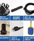 Components of the Beastly 1.6HP Submersible Sump Pump With Automatic Float Switch, High Flow 5500 GPH, 36Ft Lift.