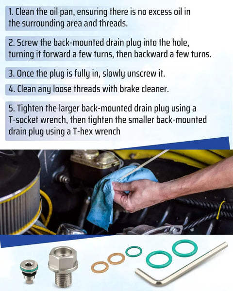 Heavy Duty M12.1 15mm Oversize Magnetic Oil Drain Plug That Traps Metal Shavings Perfect For Engine Oil Pans Transmission And Differential Flush Jobs Without Leaking, instruction sheet and plug set