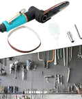 10X330mm Air Belt Sander Pneumatic Grinder Machine For Smooth Even Cutting Professional Handheld Power Tool on tool wall background.