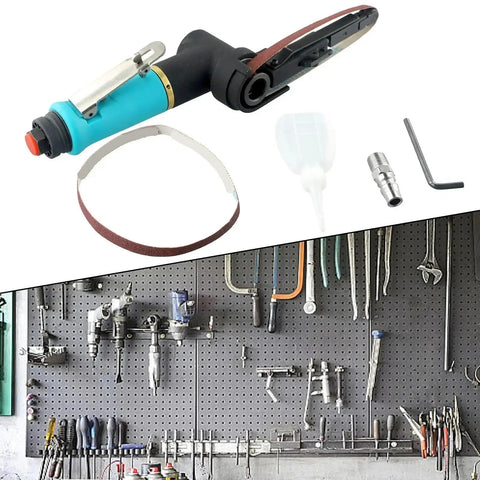 10X330mm Air Belt Sander Pneumatic Grinder Machine For Smooth Even Cutting Professional Handheld Power Tool on tool wall background.