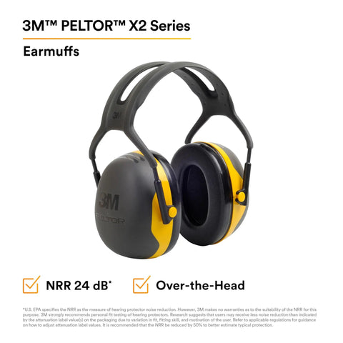 Over The Head Hearing Protection Earmuffs X Series X2A With NRR 22 Db Adjustable Headband Foam Ear Cushions Enhanced Attenuation For Construction Manufacturing Automotive Woodworking Maintenance Black And Yellow Built For Tough Jobs
